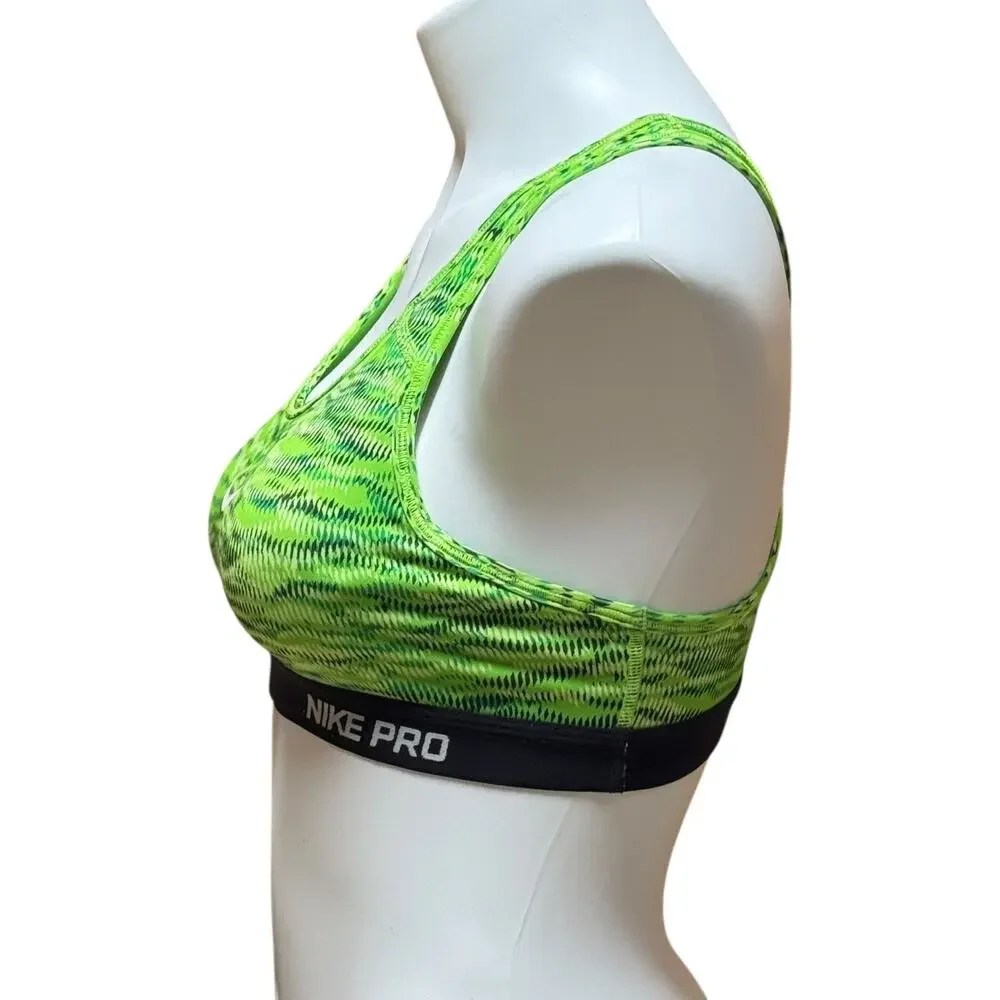Nike Pro Dri-Fit Racerback Sports Bra Neon Green Black White Small